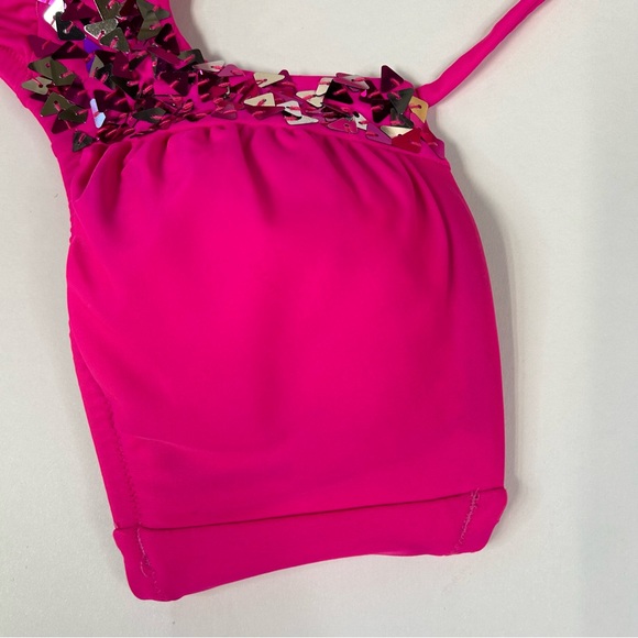 Y2K Victorias Secret Bikini Set Size XS Totally Beachin Sequins Black Pink #1196 - Picture 10 of 11